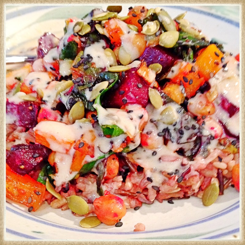 My First Buddha Bowl - squash, beets, chick peas on wild rice by katewares.com